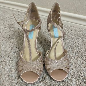 Betsy Johnson Blue Champagne Gold Glitter Heels